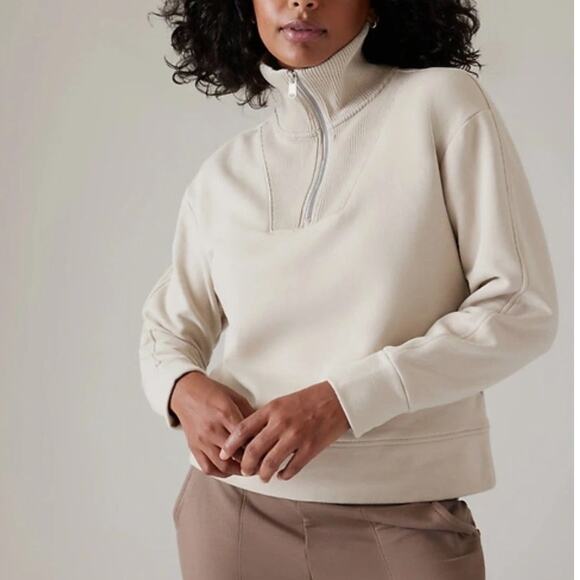 ATHLETA Retroplush Revive Half Zip Sweatshirt Abalone Grey Cream Sz XL {M36} - Picture 1 of 8